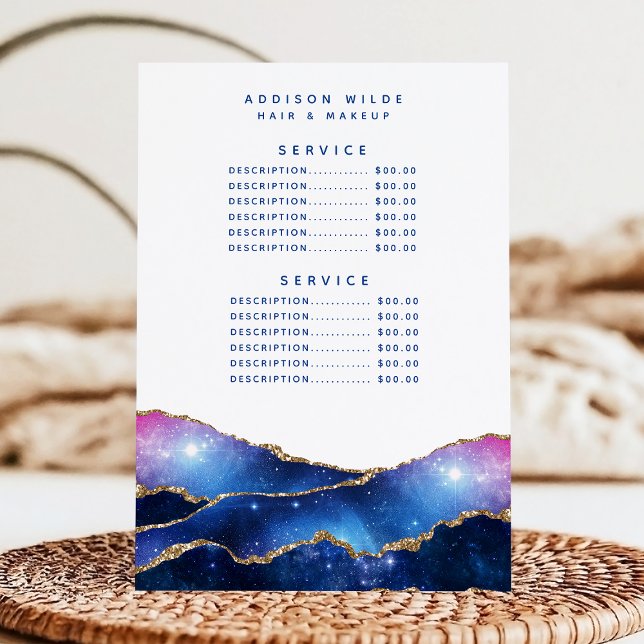 Menu Agate Galaxy Celestial Stars Salão Preço Serviço (Criador carregado)