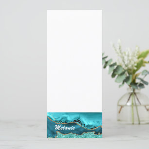 Menu Agate Teal Blue Turquoise Dourada Glitter Nome Per
