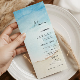 Menu Água azul Aquarela Oceano Praia Areia Jantar de Ca