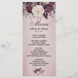 Menu Aguarela cor-de-rosa empoeirada do vintage floral