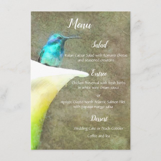 Menu Aguarela floral do lírio branco do colibri de (Frente)