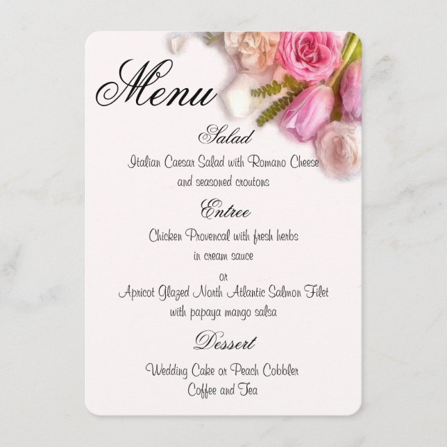 Menu Aguarela floral elegante do primavera cor-de-rosa (Frente)
