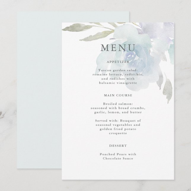 Menu Airy Blue Floral Quinceanera (Frente/Verso)