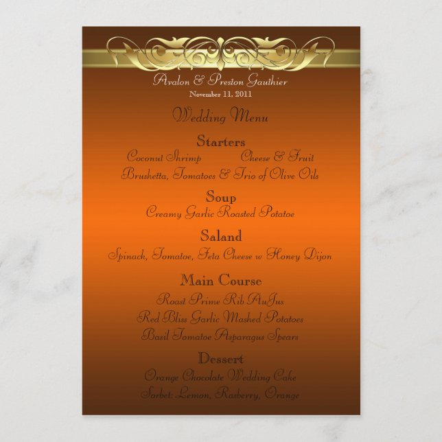 Menu alaranjado do casamento da grã-duquesa rolo (Frente)