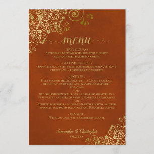 Menu Alças Douradas Elegantes no Casamento Laranja Furi