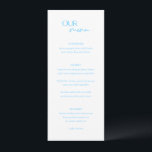 Menu Alexis Blue Elegant Modern Wedding<br><div class="desc">Menu de casamento moderno com um design simples com "NOSSO menu" em uma combinação de um roteiro elegante com uma fonte moderna sans serif. As costas têm sua foto,  nomes e data de casamento.</div>