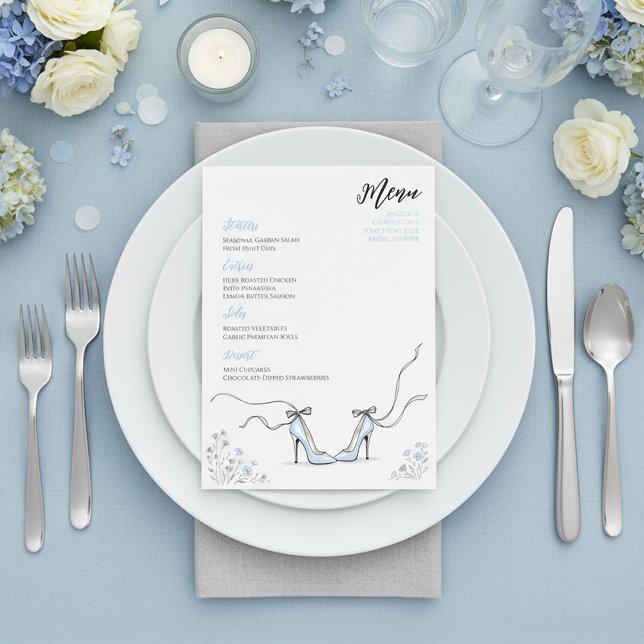 Menu Algo Azul Salto Azul Pó Festa de Noivado (Something Blue Powder Blue Heels Bridal Shower Menu
)