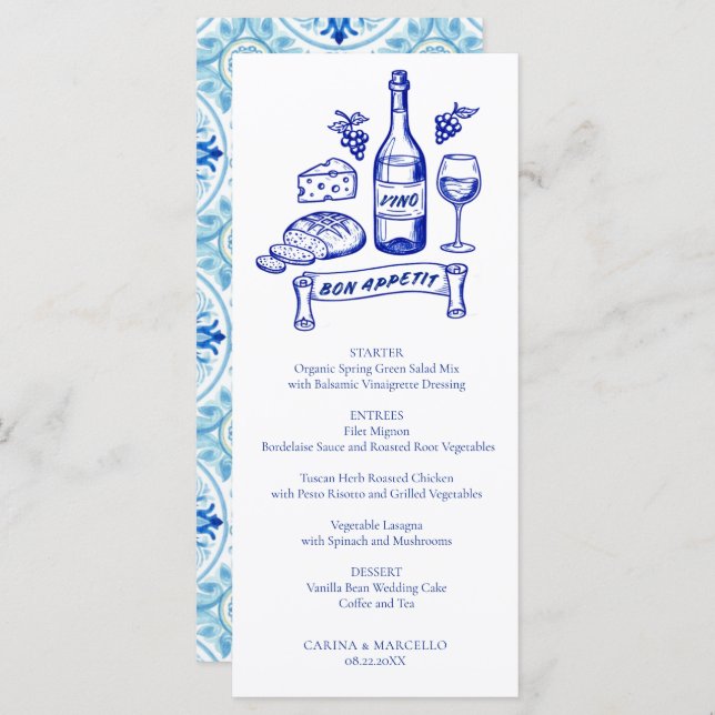Menu Amalfi Coast Bon Appetit Wine & Cheese Wedding (Frente/Verso)