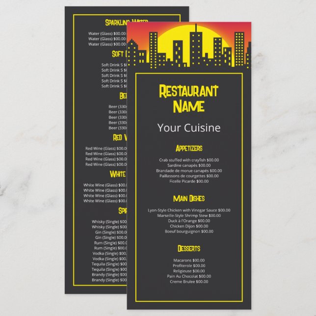 Menu Amanhecer na Cidade, Restaurante Slimline (Frente/Verso)