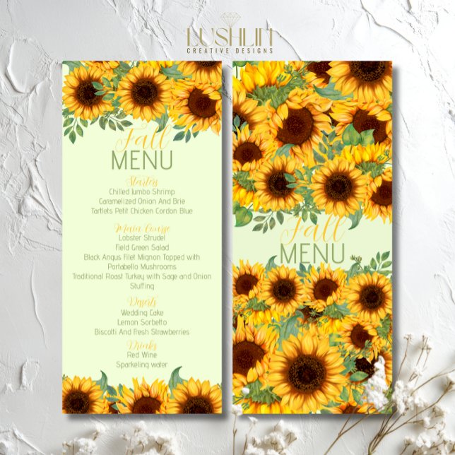 Menu Amarelo Floral Rústico de Girassol (Criador carregado)