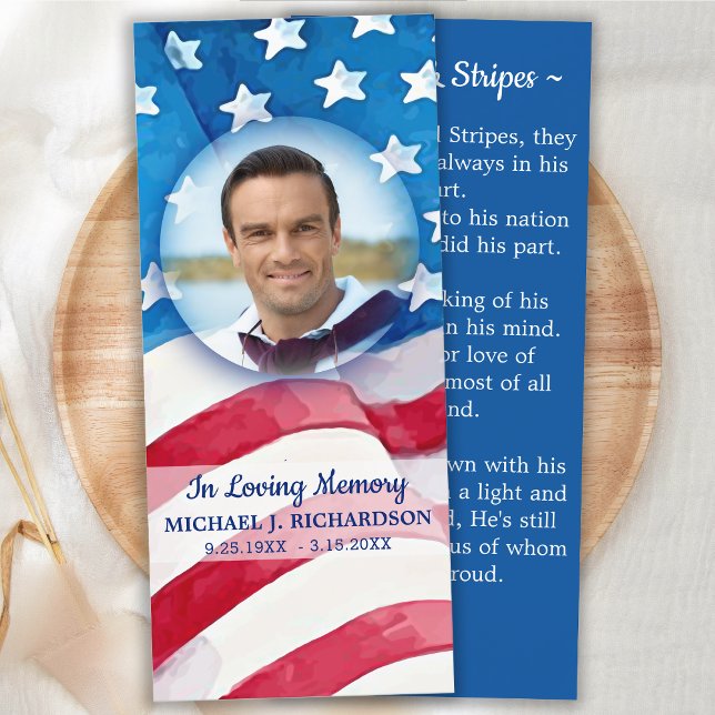 Menu American Flag Veteran Funeral Prayer Bookmark Card (Criador carregado)