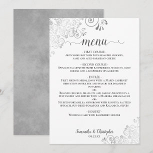Menu Amigos de renda prateada elegantes em casamento ch