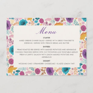 Menu Amor em Flor Romântico Rosa Roxo Casamento