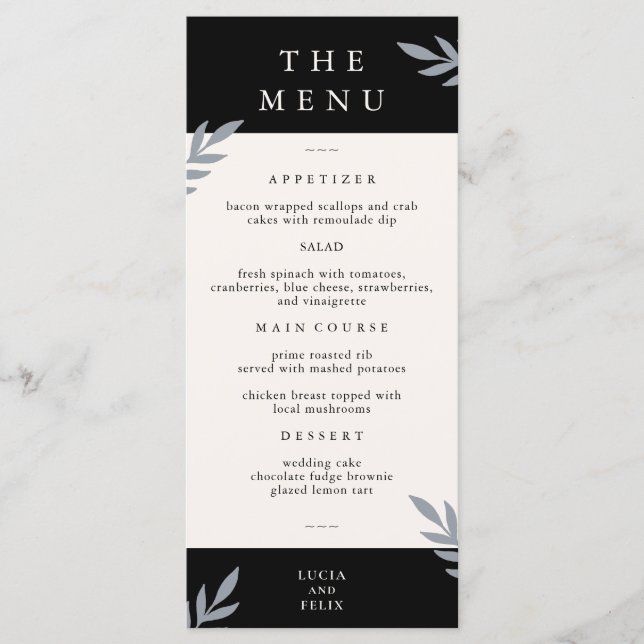 Menu Amostra Moderna Deixa Janto Preto Distante (Frente)