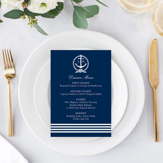 Menu Âncora de Casamento Monograma Jantar Naval (Criador carregado)