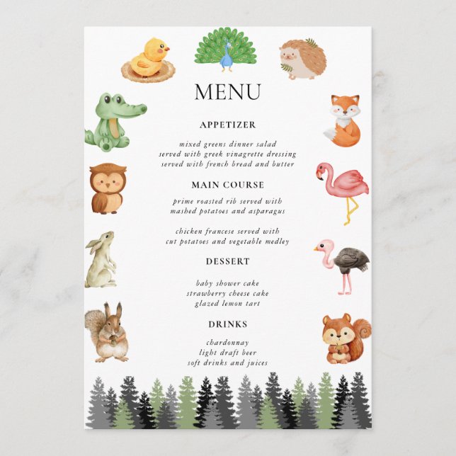 Menu Animais Florestais (Frente)