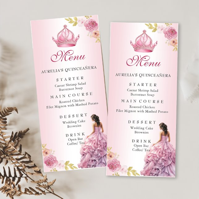 Menu Aniversário da Quinceañera Floral Rosa-Esmagadora (Criador carregado)