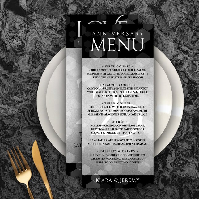 Menu Aniversário de Casamento do 25 Silver Elegante (Elegant 25th Silver Wedding Anniversary Menu Rack Card Cover Photo.)