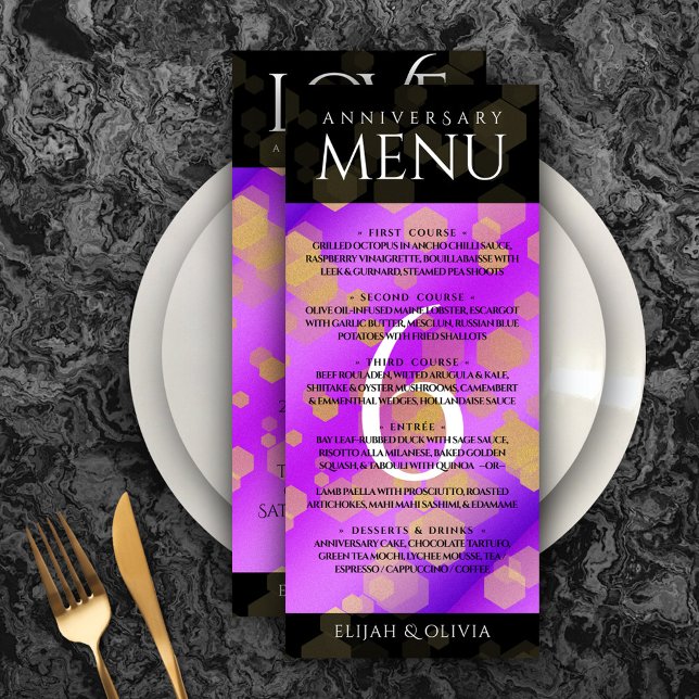 Menu Aniversário de Casamento do Elegante 6 Ametyst (Elegant 6th Amethyst Wedding Anniversary Menu Rack Card Cover Photo.)