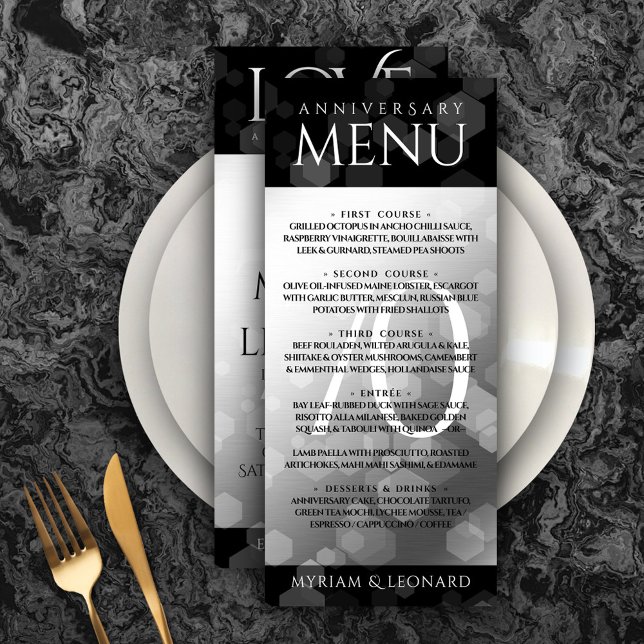 Menu Aniversário de Casamento do Platinum 70 Elegante (Elegant 70th Platinum Wedding Anniversary Menu Rack Card Cover Photo.)