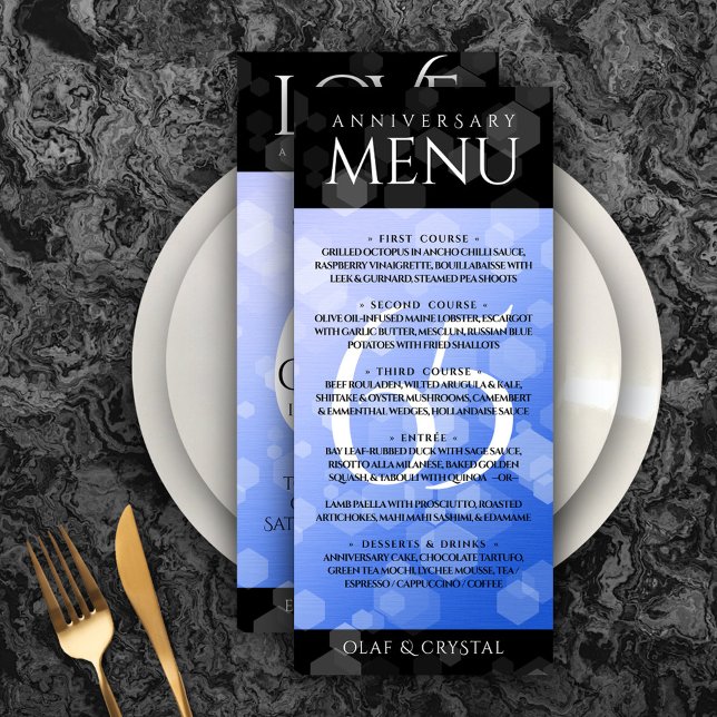 Menu Aniversário de Casamento do Sapphire Azul 65 (Elegant 65th Blue Sapphire Wedding Anniversary Menu Rack Card Cover Photo.)