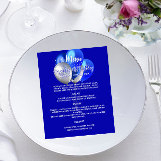Menu aniversário real de balões brancos azuis