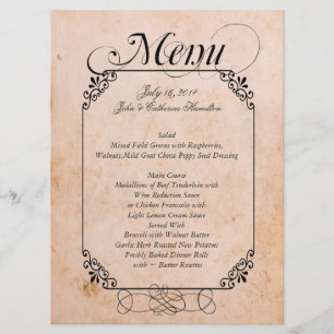 Menu antigo elegante do casamento do olhar