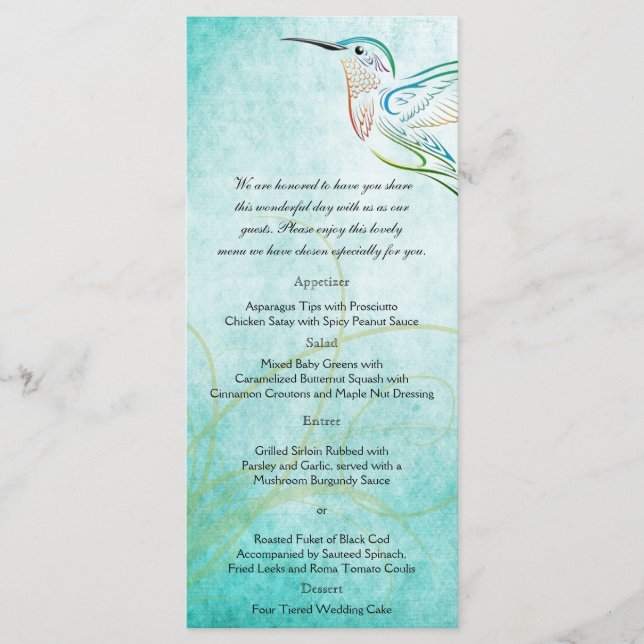 Menu Aqua Hummingbird Watercolor Wedemenu (Frente)