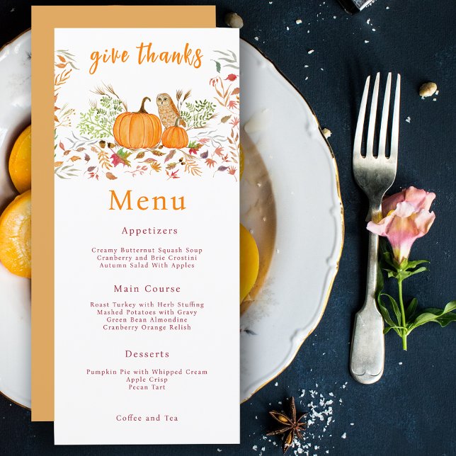 Menu Aquarela Abóbora & Coruja no Outono (Criador carregado)