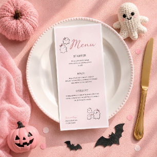 Menu Aquarela Boo Rosa Fofo Pasel Halloween