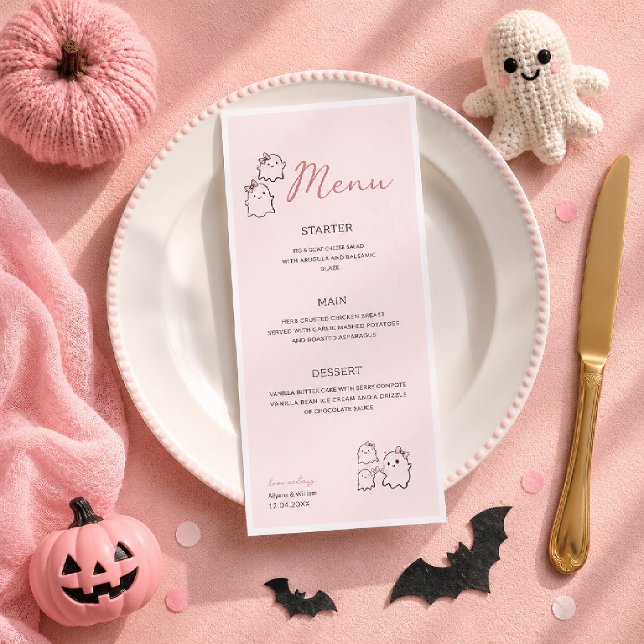Menu Aquarela Boo Rosa Fofo Pasel Halloween (Criador carregado)
