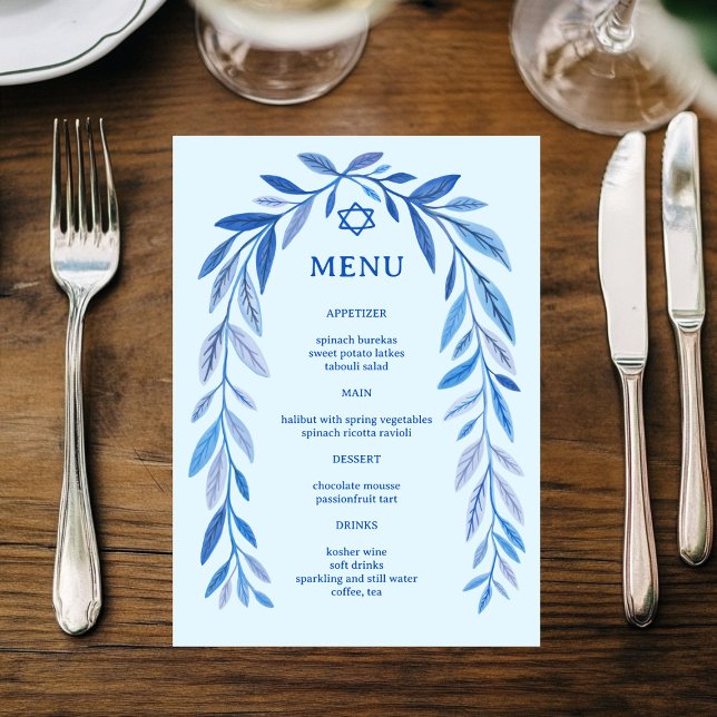 Menu Aquarela Botânica Bar de Eventos Judaicos Bat Mitz (Botanical Watercolor Jewish Wedding Event Bar Bat Mitzvah Menu
)