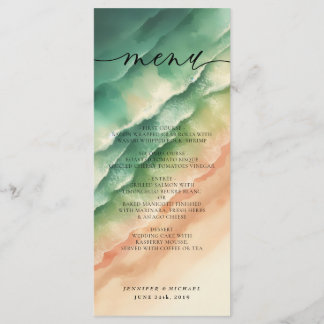 Menu Aquarela da Praia do Oceano Caligrafia Elegante