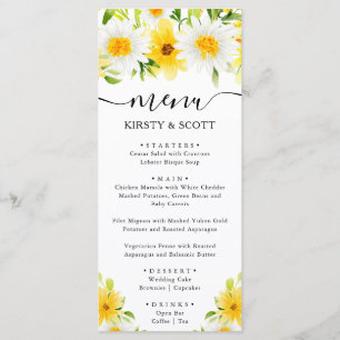 Menu Aquarela de Margaridas e Flores Amarelas Casamento