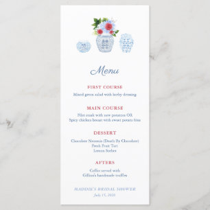 Menu Aquarela Elegante Chuva de Noiva Vermelho Azul Cas