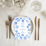 Menu Aquarela Estrela de David Azul Bar Mitzvah<br><div class="desc">Cartão de menu perfeito para um bat mitzvah, bar mitzvah, casamento ou outra celebração judaica! Arte em aquarela feita à mão para você na frente e no verso! TOTALMENTE PERSONALIZÁVEL! Clique em “Personalizar” acima para editar o texto. Clique em "editar usando ferramenta de design" para ajustar as fontes, cores e...</div>
