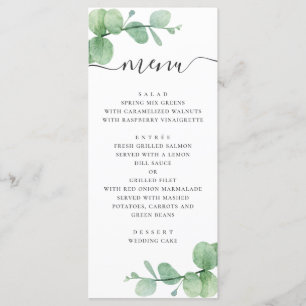 Menu Aquarela eucalipto. Casamento de guião legante