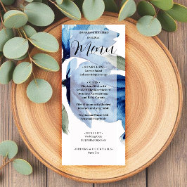 Menu Aquarela Floral Azul Artística Pintada à Mão