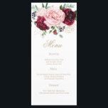 Menu Aquarela floral moderna elegante<br><div class="desc">Nosso cartão de janto de casamento Burgundy Blush e ouro é perfeito para um casamento elegante. A design romântica moderna apresenta flores românticas de aquarela em tons suaves de ameixa, burgundy, rosa-pincel e branco-creme com acentos de ouro e verde. Este menu pode ser usado para recepção de casamento, janto de...</div>