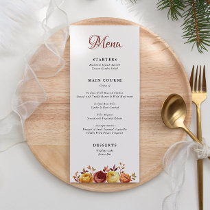 Menu Aquarela Floral Rústico Outono Quente Casamento de