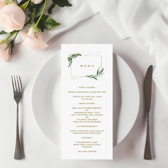 Menu Aquarela Folhas de Oliveira Batismo Dourado (Criador carregado)