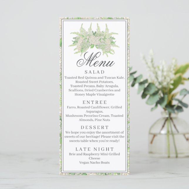 Menu Aquarela Verde e Branco - Hydrangea Crest (Em pé/Frente)