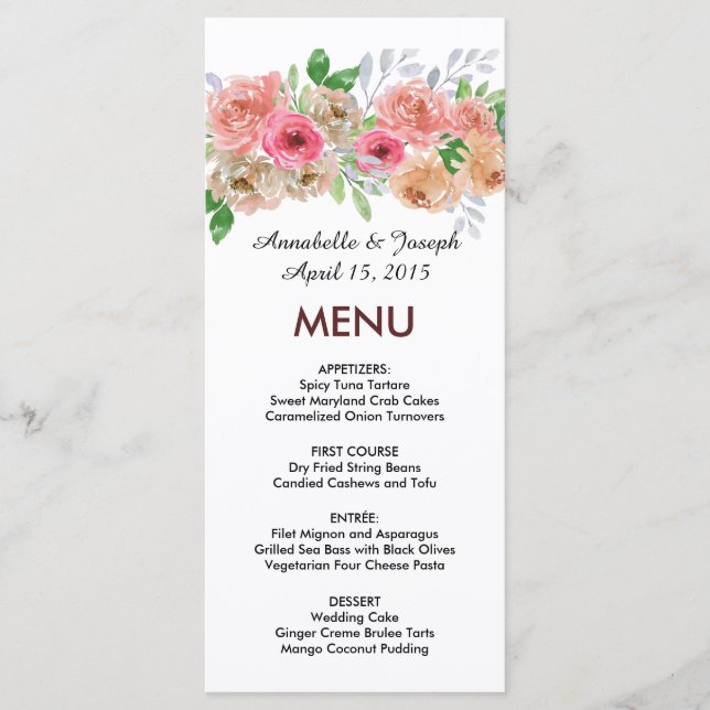 Menu aquarelas Florais Botânica Moderna Casamento (Frente)