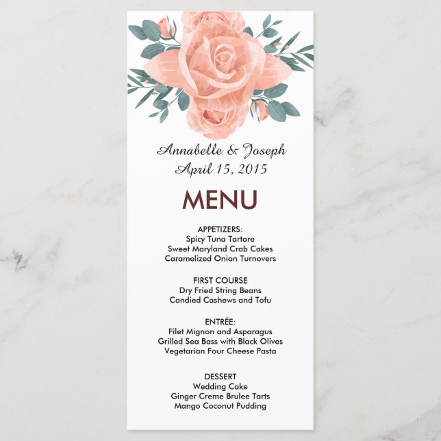Menu aquarelas Florais Botânica Moderna Casamento (Frente)