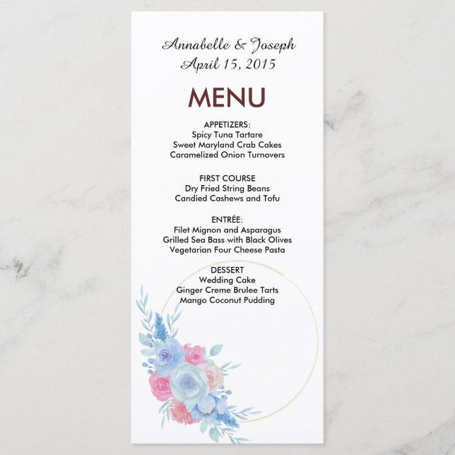 Menu aquarelas Florais Botânica Moderna Casamento (Frente)