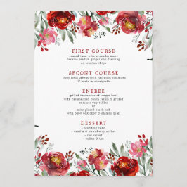 Menu Aquarelas Flores de Jardim Vermelho Profundo