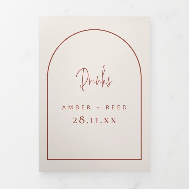 Menu Arch Cream & Terracotta Drinks para Casamento (Cobrir)