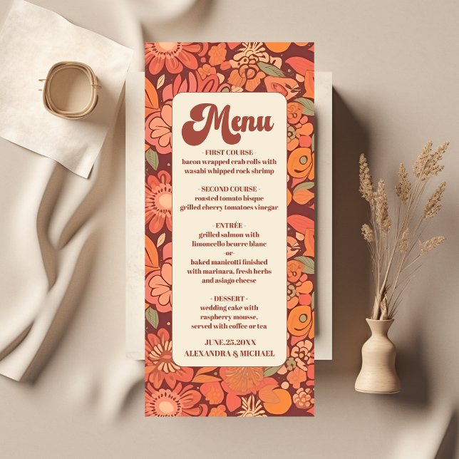 Menu Arch Groovy Retro 70s Casamento Floral (Criador carregado)