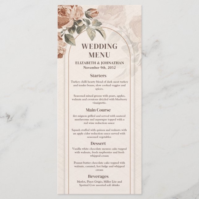 Menu Arco-boho vintage terracotta rosa verde (Frente)