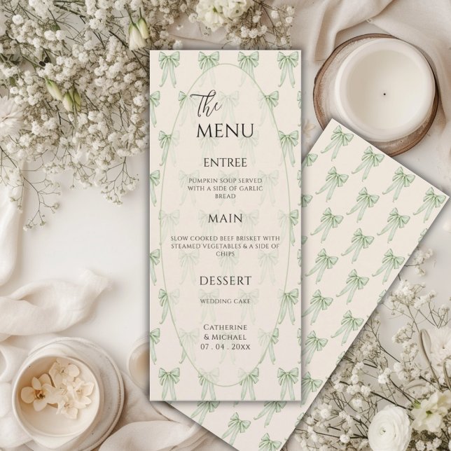 Menu Arco de Laço de Fita Verde Casamento Elegante (Criador carregado)